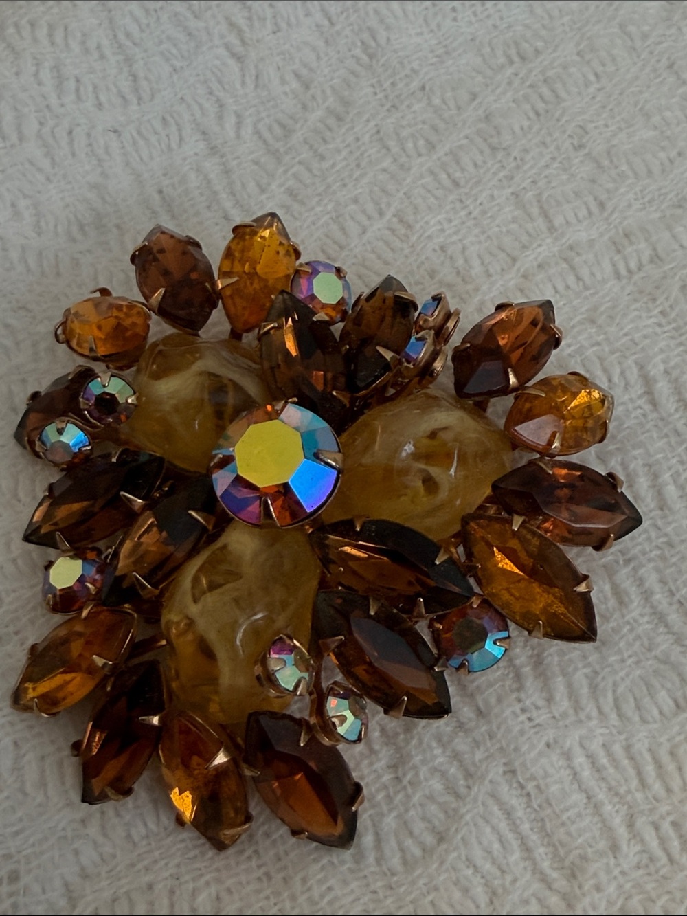 Vintage Judy Lee Amber Rhinestone Heart Butterfly Brooch Pin